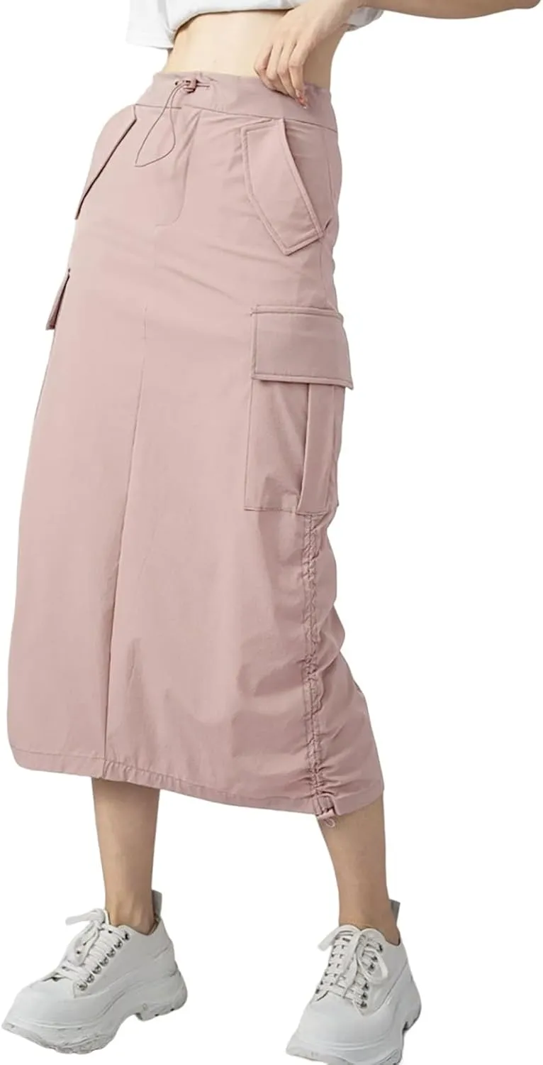 2023 Women's High Waist Slim Slim Casual Side Drawstring Pleated Tooling Half Skirt Linen Skirts for Women Mid