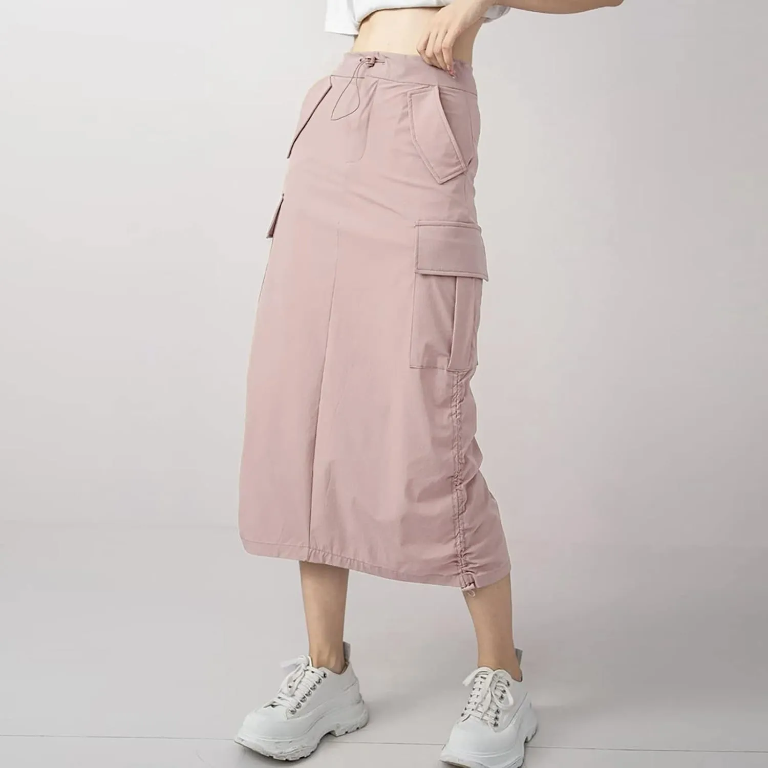 2023 Women's High Waist Slim Slim Casual Side Drawstring Pleated Tooling Half Skirt Linen Skirts for Women Mid