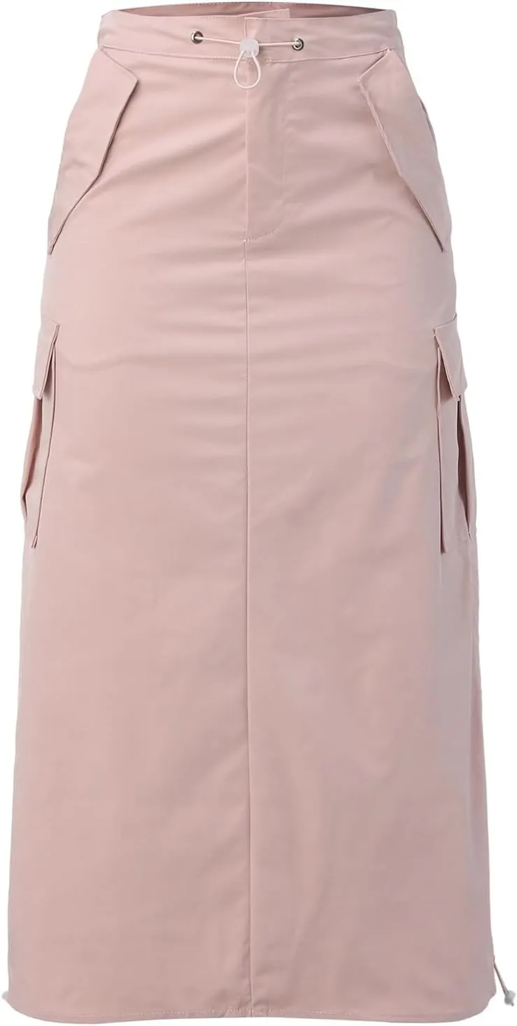 2023 Women's High Waist Slim Slim Casual Side Drawstring Pleated Tooling Half Skirt Linen Skirts for Women Mid