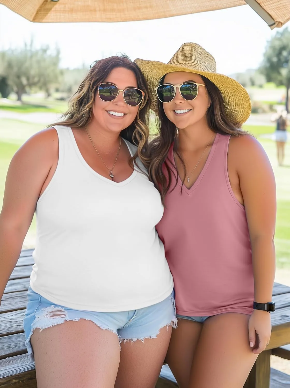 3 Pack Women's Plus Size V Neck Tank Tops Sleeveless Loose Fit Summer Tees Casual Trendy Basic T-Shirts Flat Hem