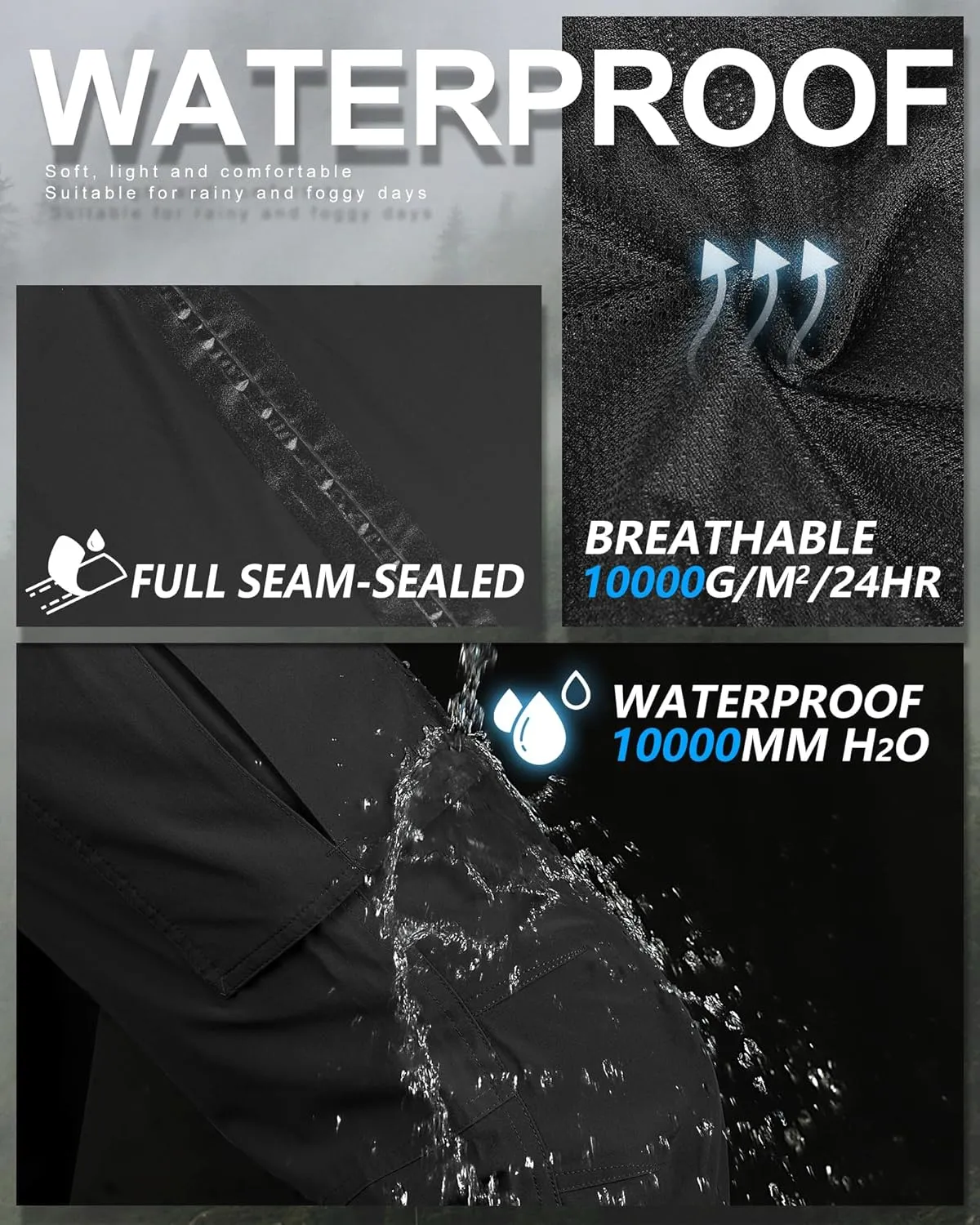 33,000ft Women's Rain Pants, Waterproof Lightweight Breathable Rain Overall Hiking Pants