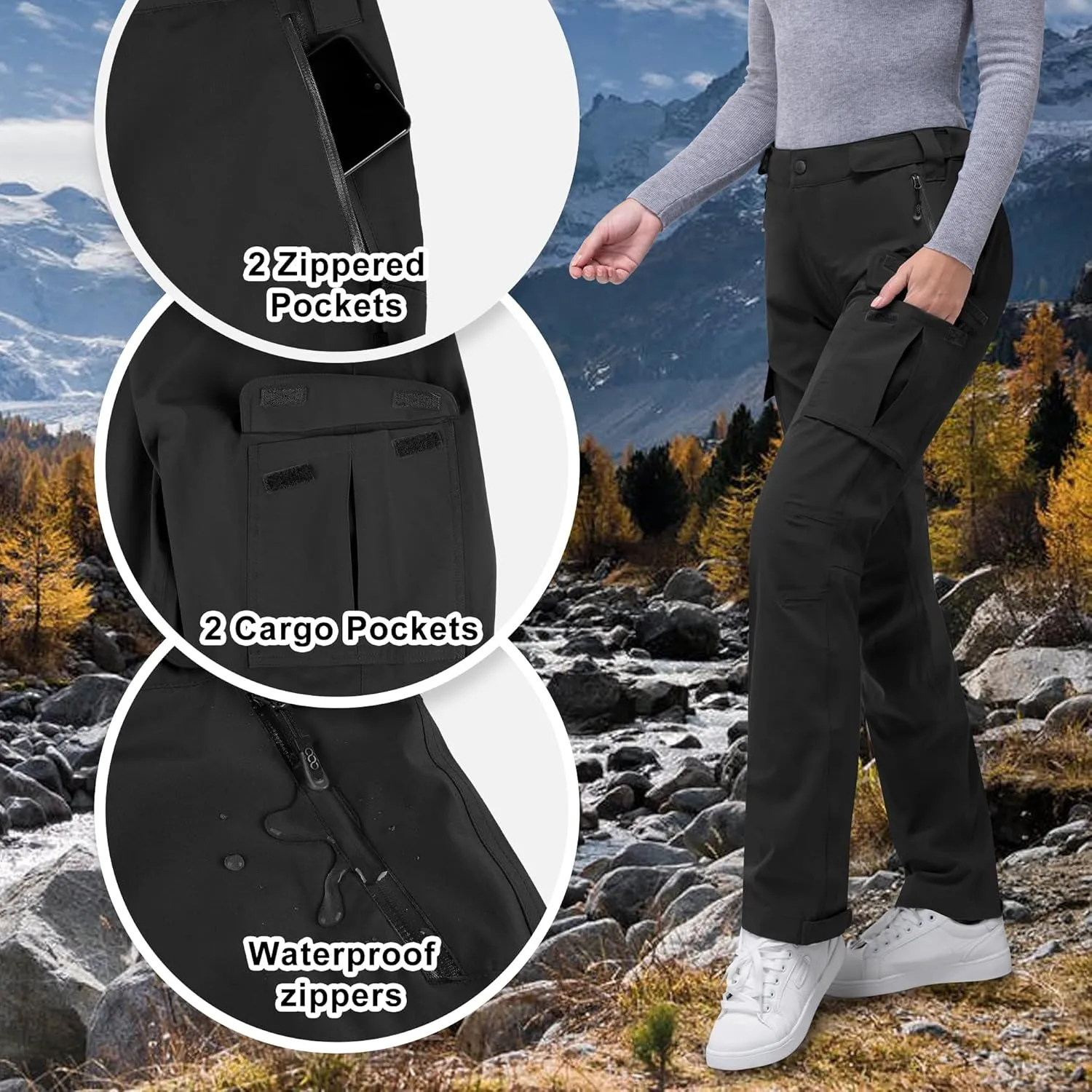 33,000ft Women's Rain Pants, Waterproof Lightweight Breathable Rain Overall Hiking Pants