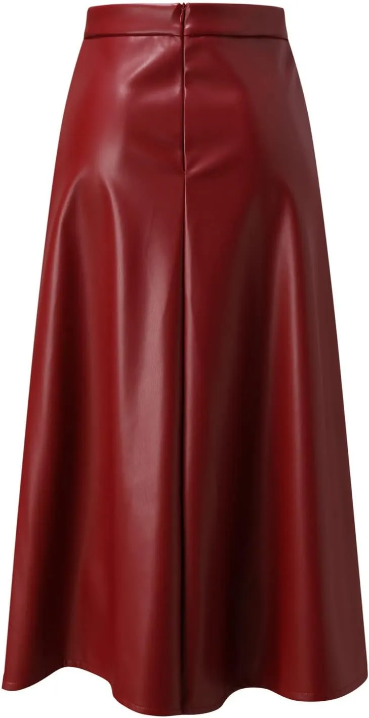 A Long Line Solid Faux Skirt Leather Waist Womens Color High Skirts Skirt Jean Patched Skirt