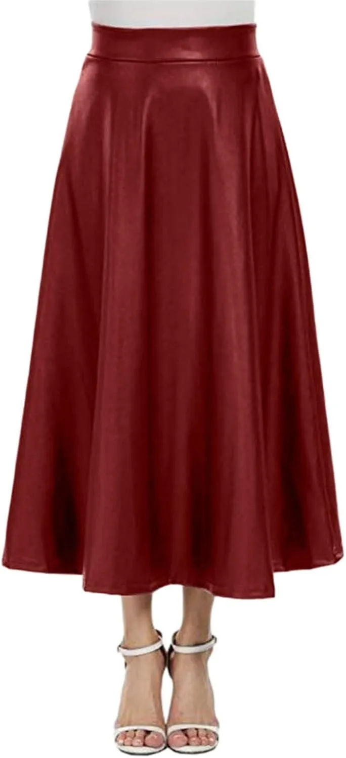 A Long Line Solid Faux Skirt Leather Waist Womens Color High Skirts Skirt Jean Patched Skirt