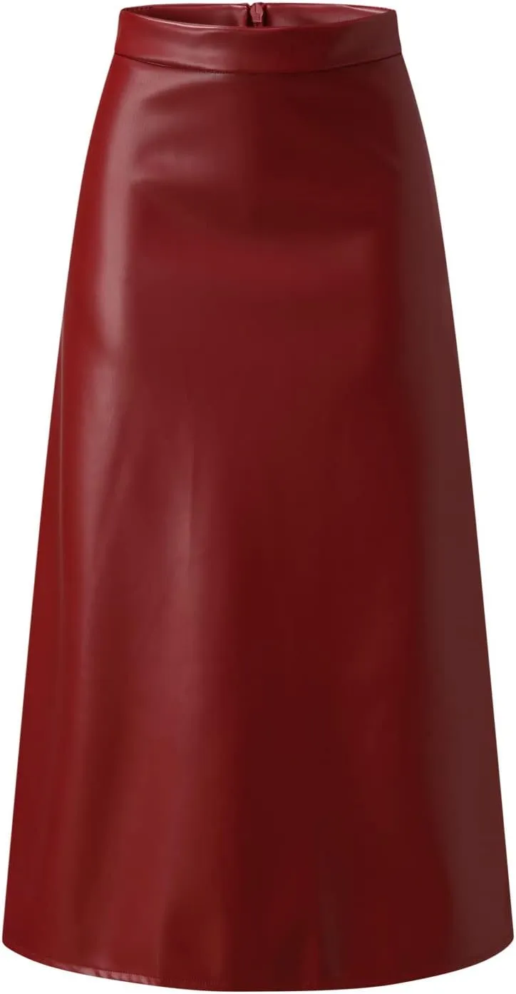 A Long Line Solid Faux Skirt Leather Waist Womens Color High Skirts Skirt Jean Patched Skirt
