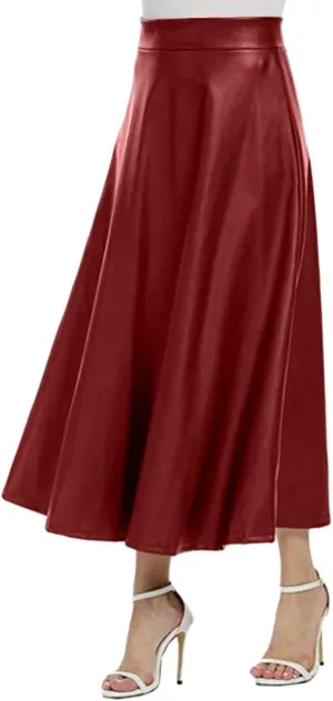 A Long Line Solid Faux Skirt Leather Waist Womens Color High Skirts Skirt Jean Patched Skirt