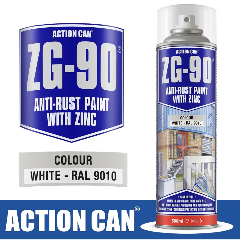 ACTION CAN ZG-90 WHITE 500ML WHITE GALVANISING ZINC PAINT SPRAY COLD RAPID DRY CAN32817