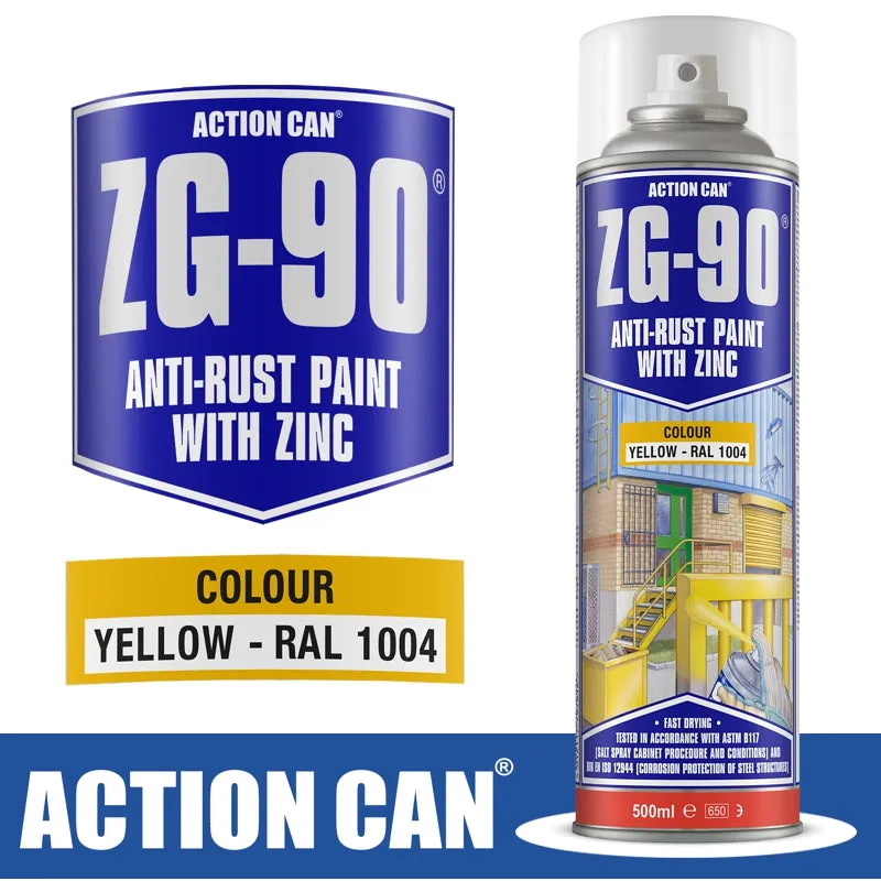 ACTION CAN ZG-90 YELLOW 500ML ANTI RUST SPRAY COLD ZINC GALVANISING RAPID DRY CAN32820