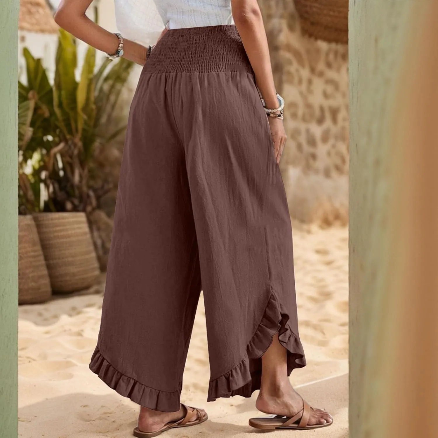 ADHOWBEW Linen Pants for Women Work High Waisted Lounge Plus Size Stretch Cotton Casual Dressy Flowy Pants Bottoms