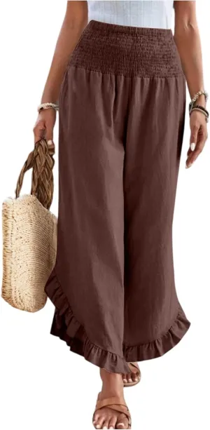 ADHOWBEW Linen Pants for Women Work High Waisted Lounge Plus Size Stretch Cotton Casual Dressy Flowy Pants Bottoms