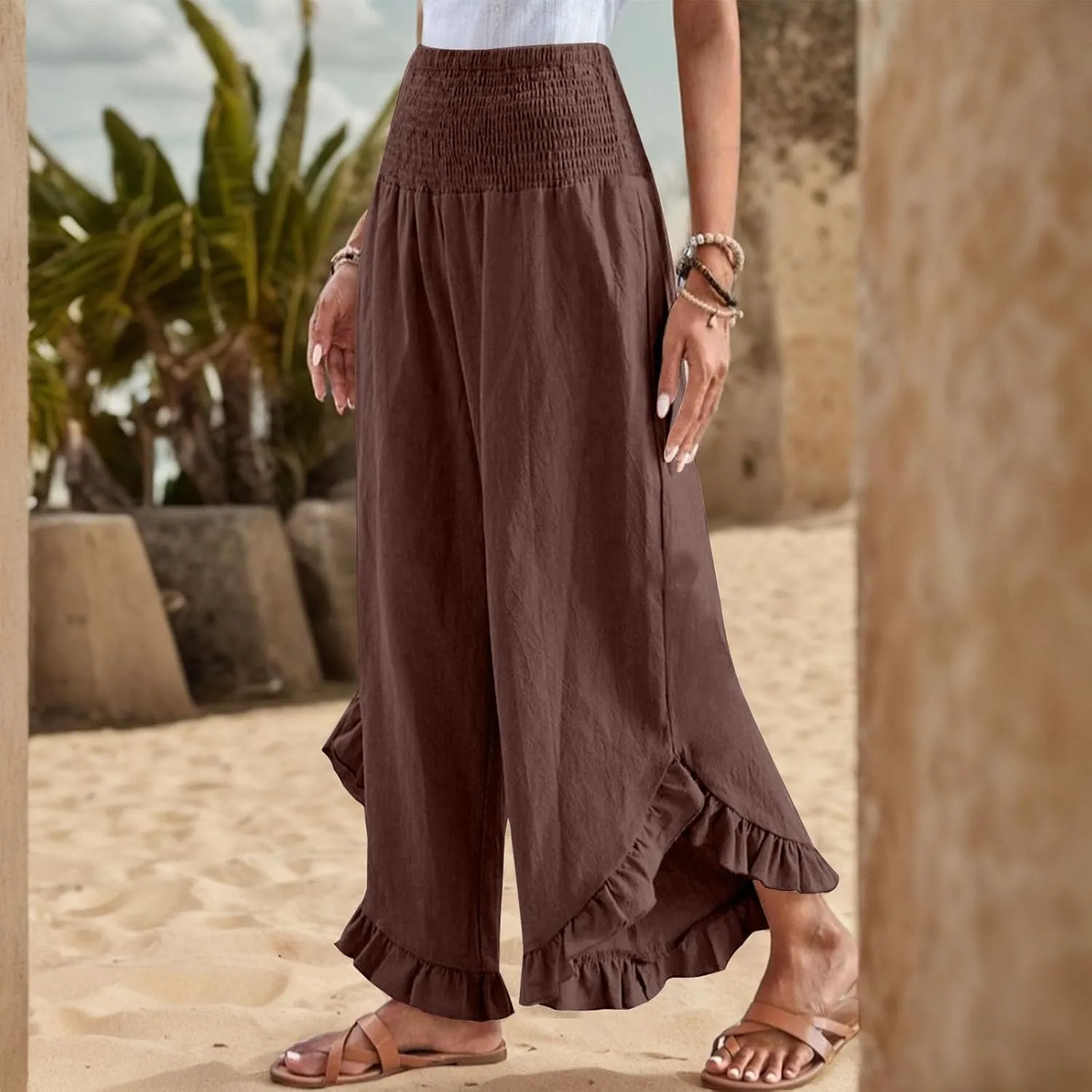 ADHOWBEW Linen Pants for Women Work High Waisted Lounge Plus Size Stretch Cotton Casual Dressy Flowy Pants Bottoms