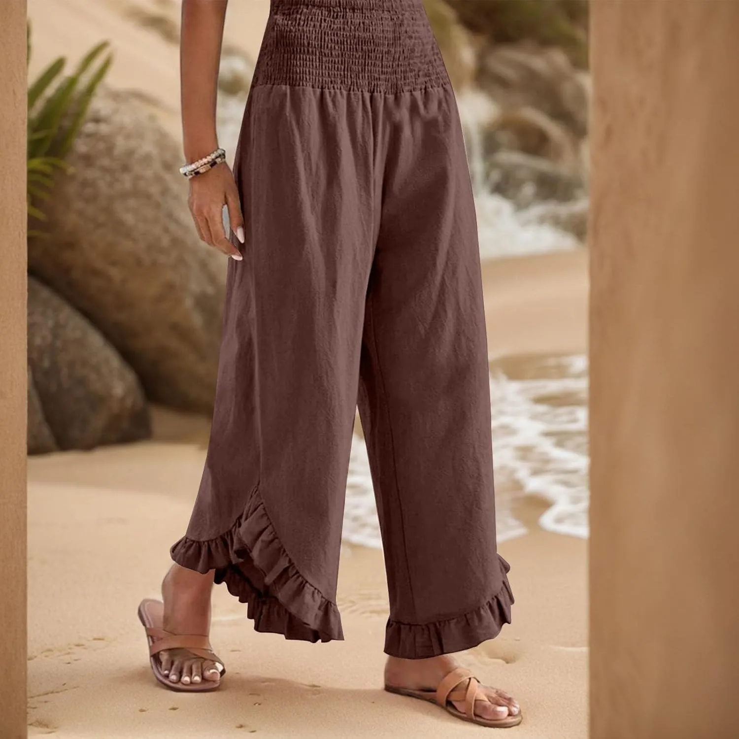 ADHOWBEW Linen Pants for Women Work High Waisted Lounge Plus Size Stretch Cotton Casual Dressy Flowy Pants Bottoms