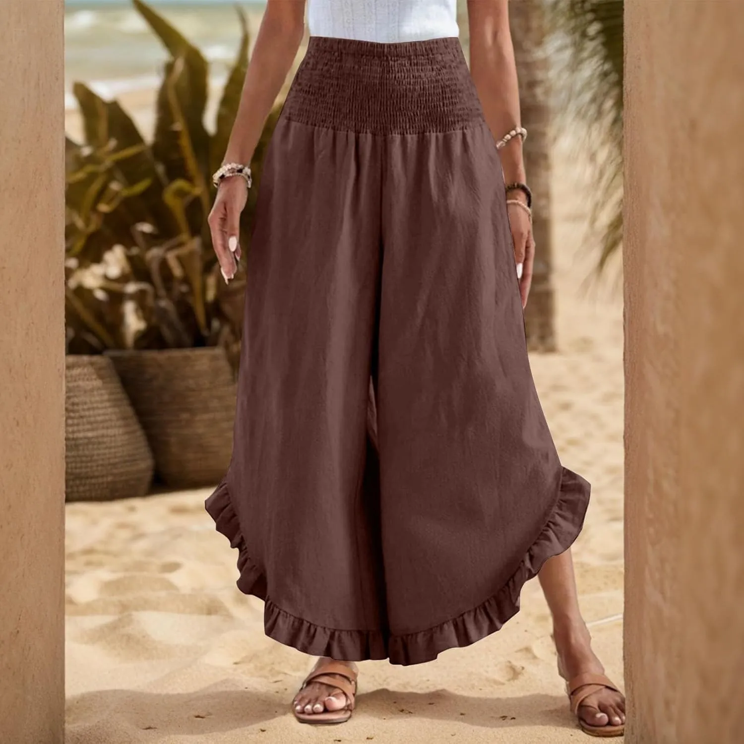 ADHOWBEW Linen Pants for Women Work High Waisted Lounge Plus Size Stretch Cotton Casual Dressy Flowy Pants Bottoms
