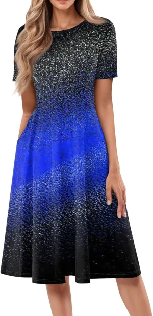 ADHOWBEW Summer Dresses for Women 2025 Vacation Cute Casual Trendy Sexy Loose Fit Beach O Neck Short Sleeve Dresses