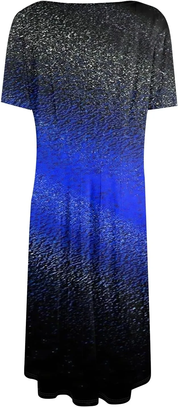 ADHOWBEW Summer Dresses for Women 2025 Vacation Cute Casual Trendy Sexy Loose Fit Beach O Neck Short Sleeve Dresses