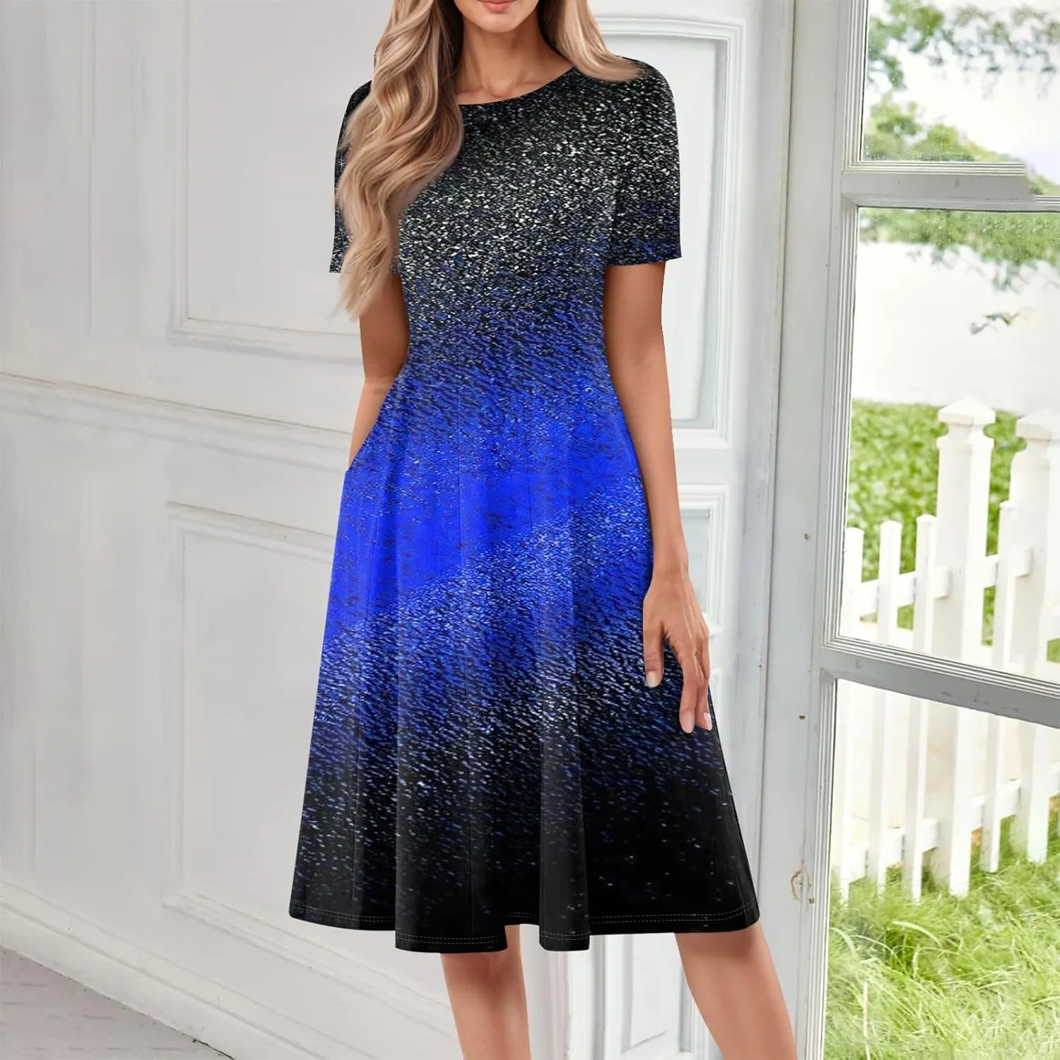 ADHOWBEW Summer Dresses for Women 2025 Vacation Cute Casual Trendy Sexy Loose Fit Beach O Neck Short Sleeve Dresses