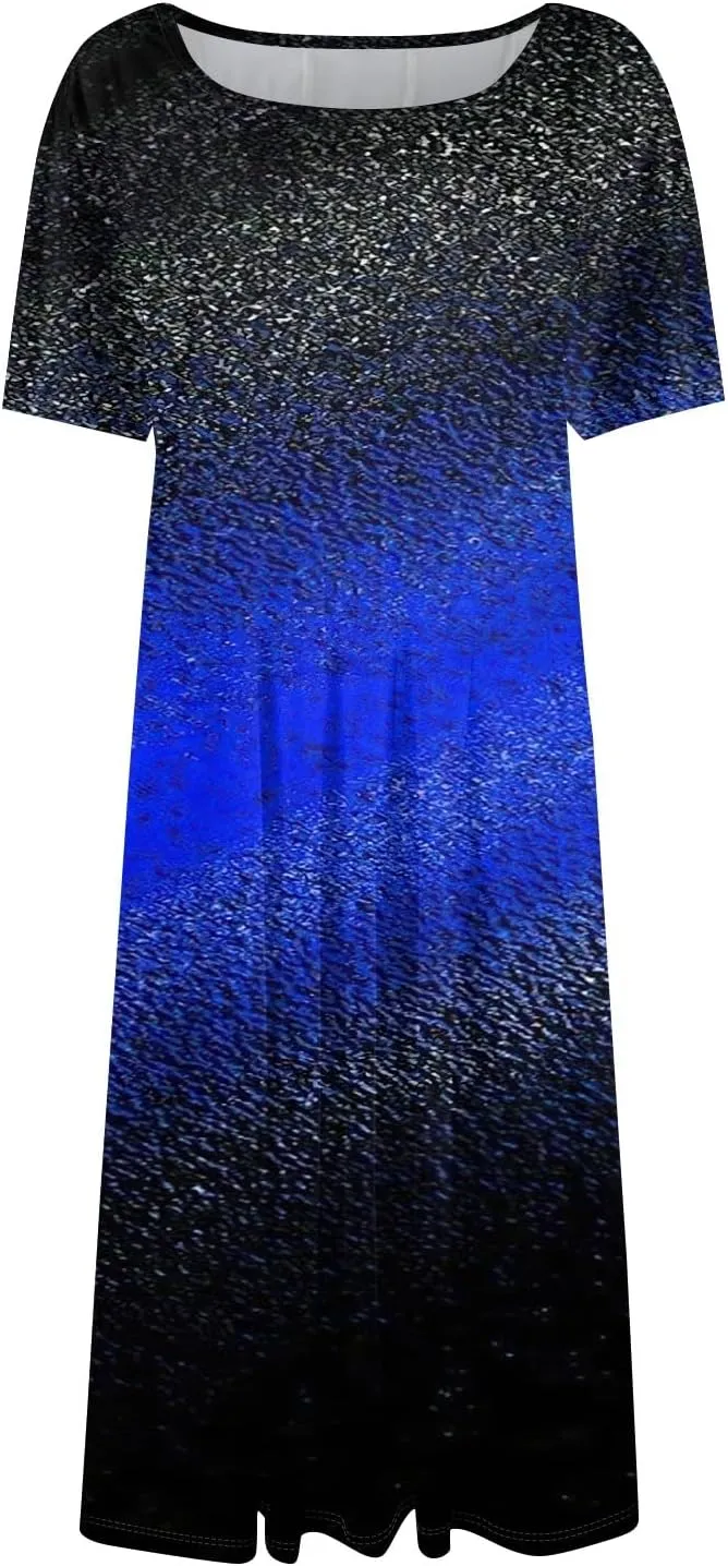 ADHOWBEW Summer Dresses for Women 2025 Vacation Cute Casual Trendy Sexy Loose Fit Beach O Neck Short Sleeve Dresses