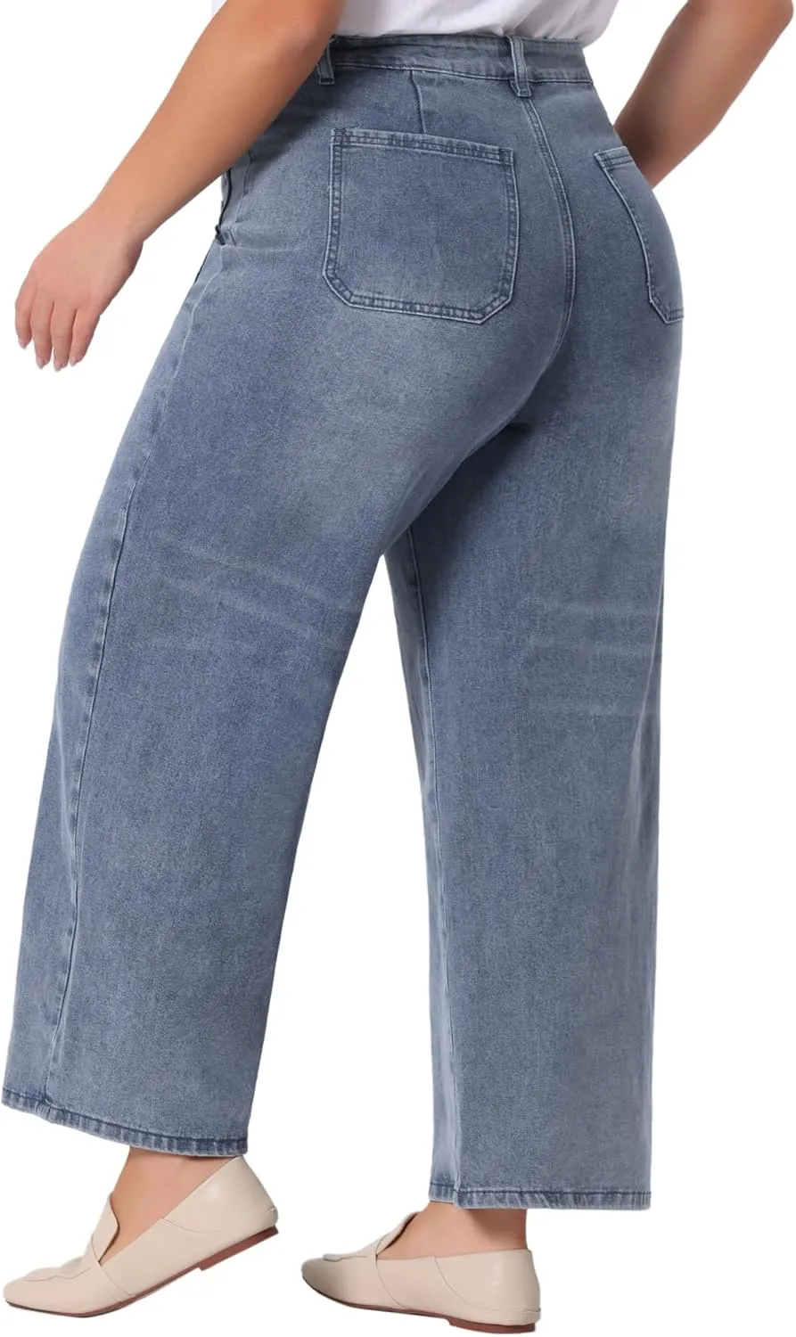Agnes Orinda Plus Size Jeans for Women Wide Leg Washed Stretch with Pockets Palazzo Denim Jeans