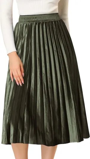 Allegra K Women's Metallic Accordion Swing Midi Pleated Skirt