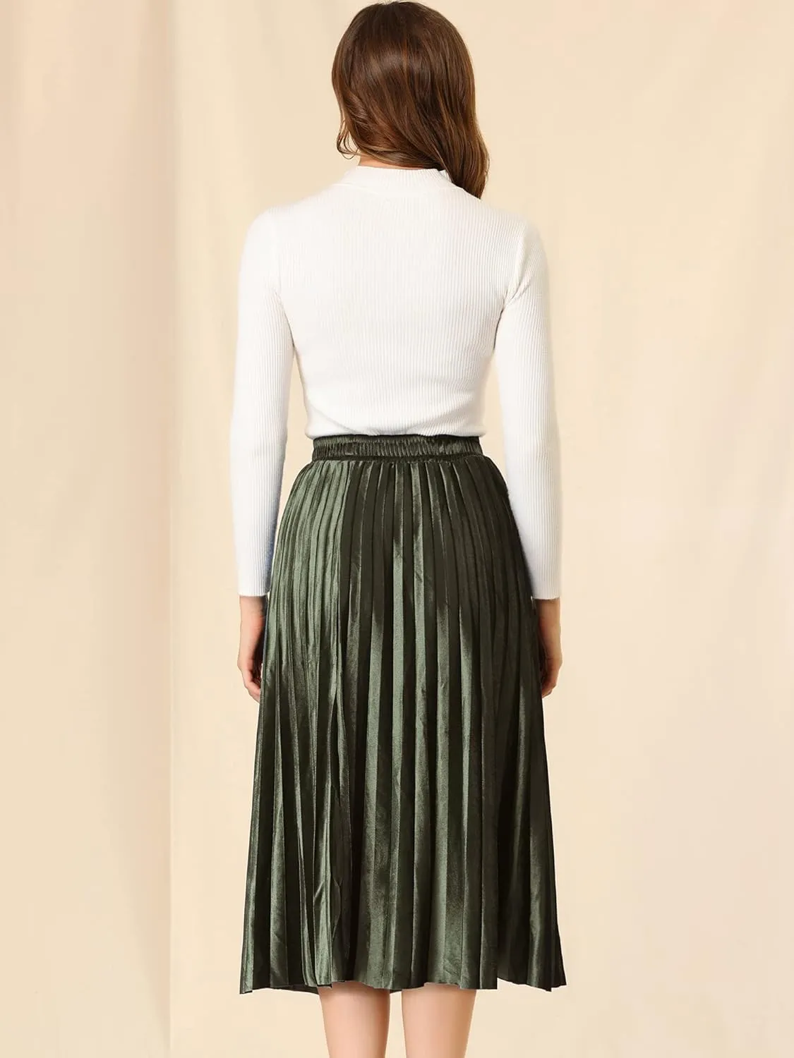 Allegra K Women's Metallic Accordion Swing Midi Pleated Skirt