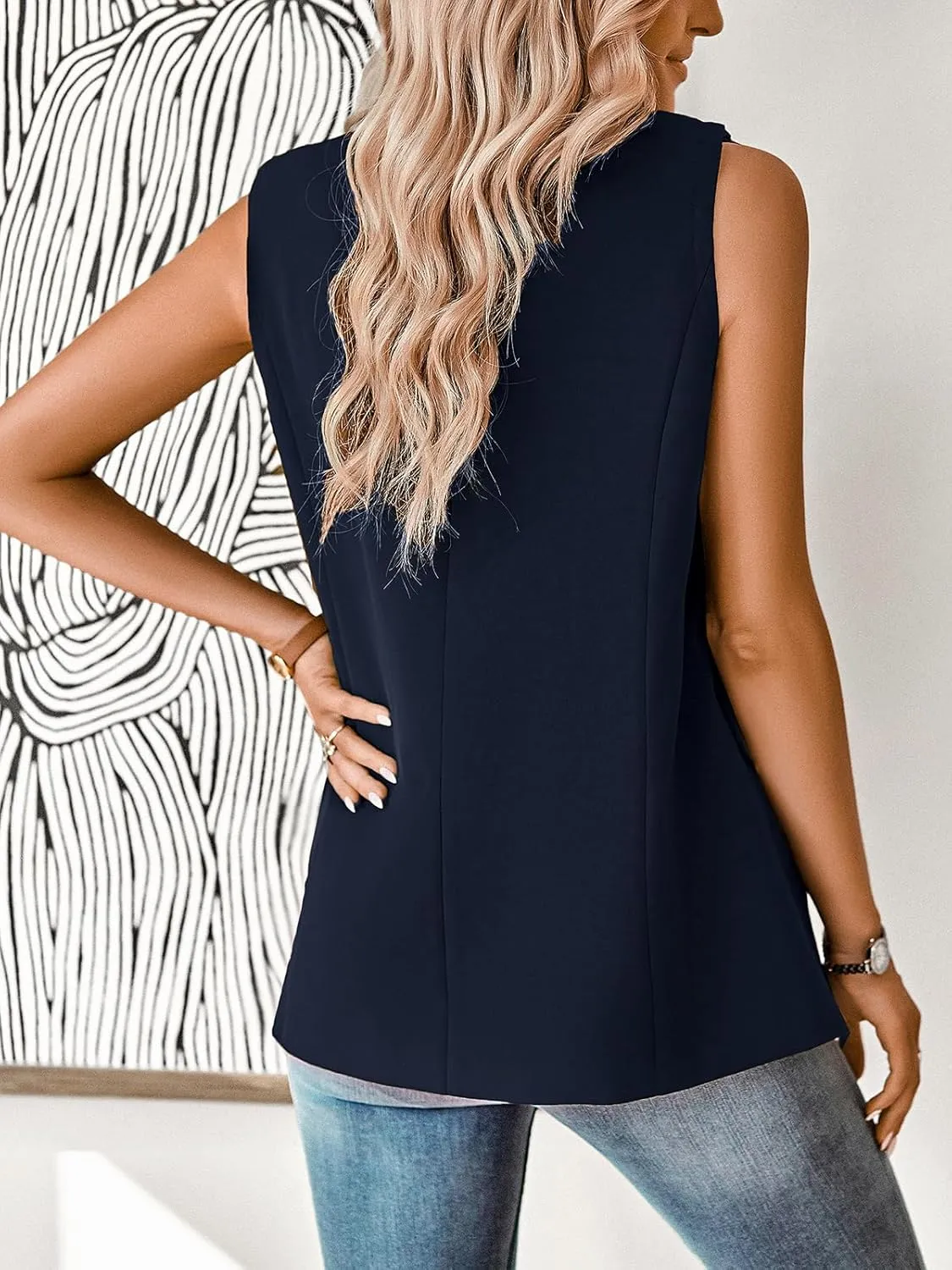ALSOGO Women Sleeveless Blazer Vest Casual Open Front V Neck Fully-Lined Work Office Summer Jacket with Pockets Fashion 2025