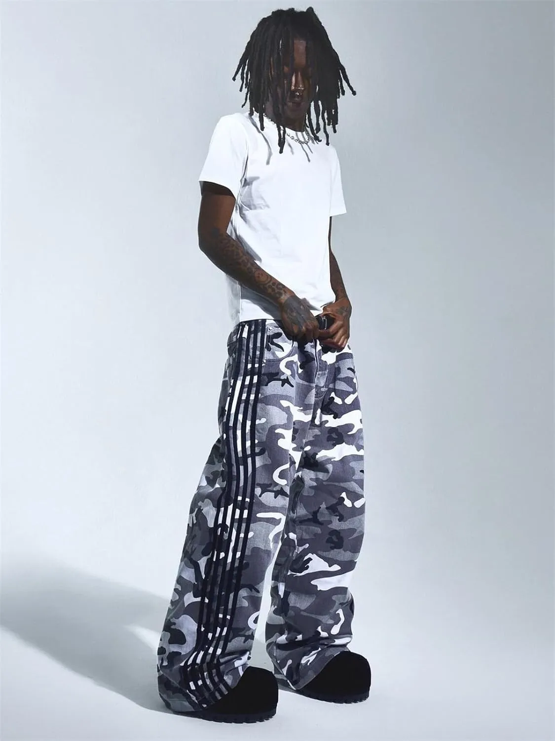 Alyweatry Mens Vintage Baggy Jeans Oversized Low Rise Y2k Striped Skateboard Denim Track Jeans Streetwear