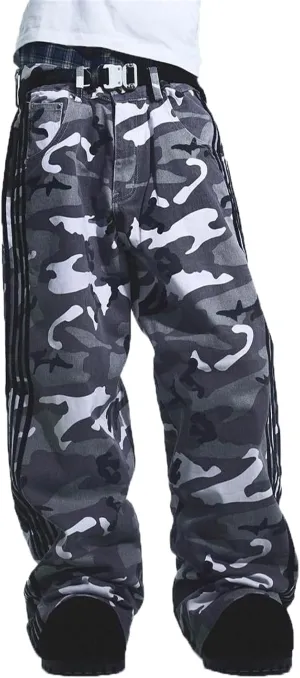 Alyweatry Mens Vintage Baggy Jeans Oversized Low Rise Y2k Striped Skateboard Denim Track Jeans Streetwear