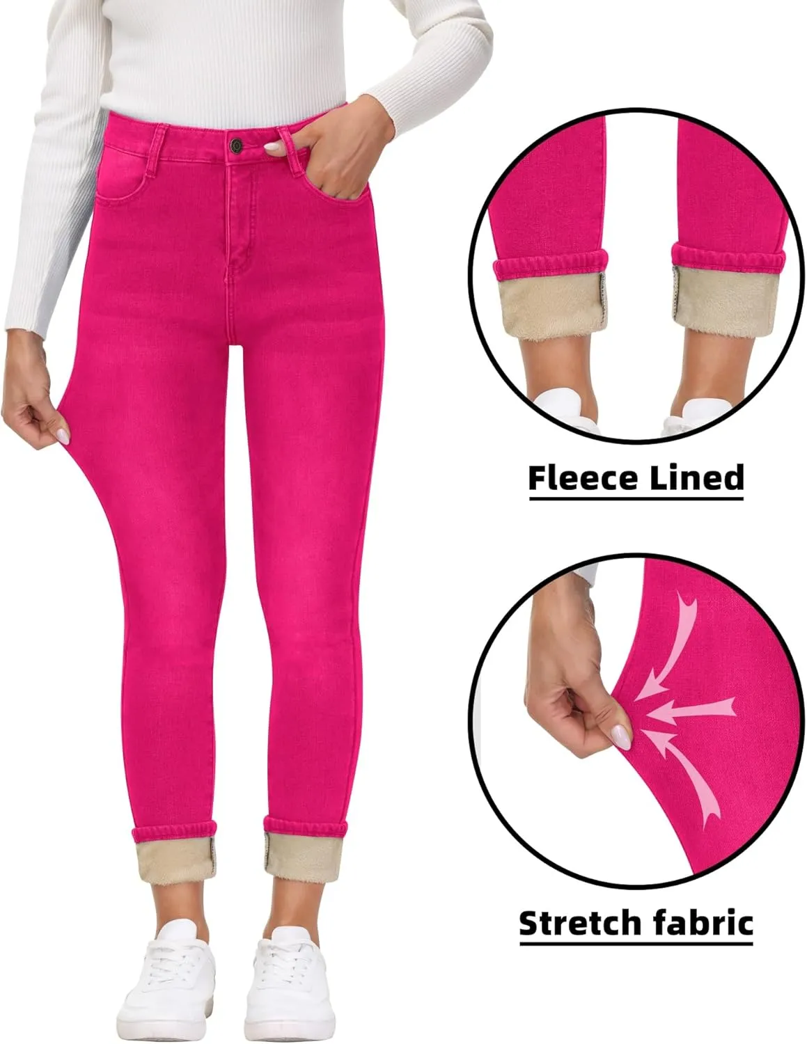 AMRSPENG Women's Fleece Lined Jeans Winter Flannel Lined Pants Thicken Stretch Warm Thermal Skinny Jeans