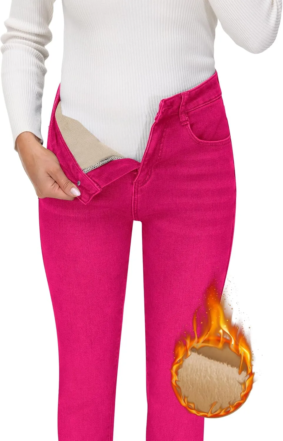 AMRSPENG Women's Fleece Lined Jeans Winter Flannel Lined Pants Thicken Stretch Warm Thermal Skinny Jeans