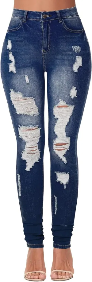 AMRSPENG Women's High Waisted Jeans for Women Ripped Stretch Skinny Butt Lifting Jeans Distressed Jeans Pants