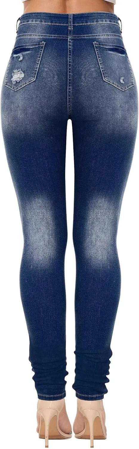 AMRSPENG Women's High Waisted Jeans for Women Ripped Stretch Skinny Butt Lifting Jeans Distressed Jeans Pants