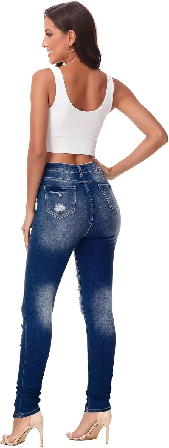 AMRSPENG Women's High Waisted Jeans for Women Ripped Stretch Skinny Butt Lifting Jeans Distressed Jeans Pants