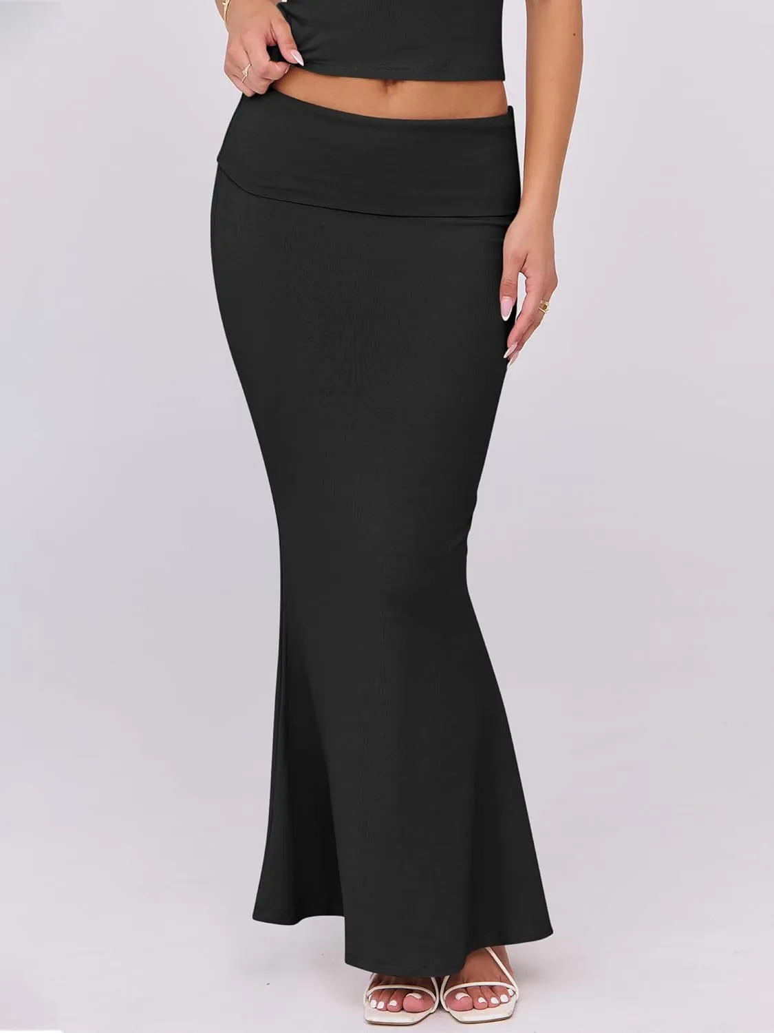 ANRABESS Skirt Sets for Women 2 Piece Outfits 2025 Summer Crop Top Fold Over Maxi Skirt Set Going Out Dress Casual Trendy