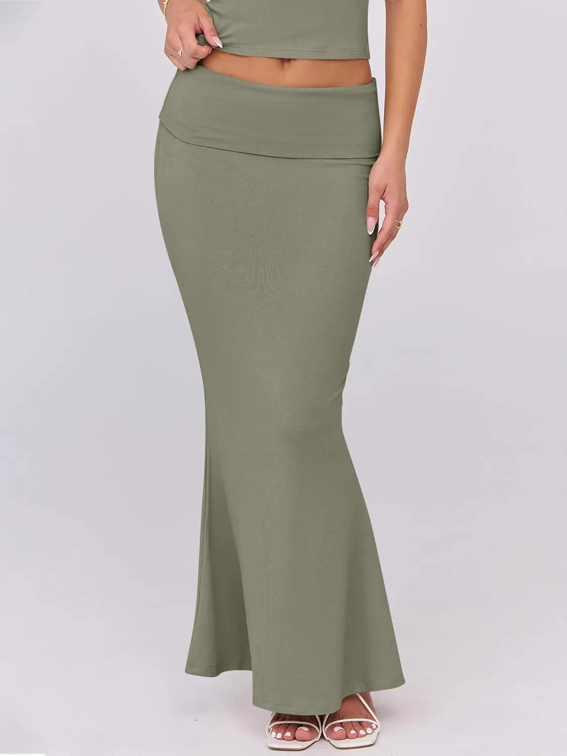 ANRABESS Skirt Sets for Women 2 Piece Outfits 2025 Summer Crop Top Fold Over Maxi Skirt Set Going Out Dress Casual Trendy