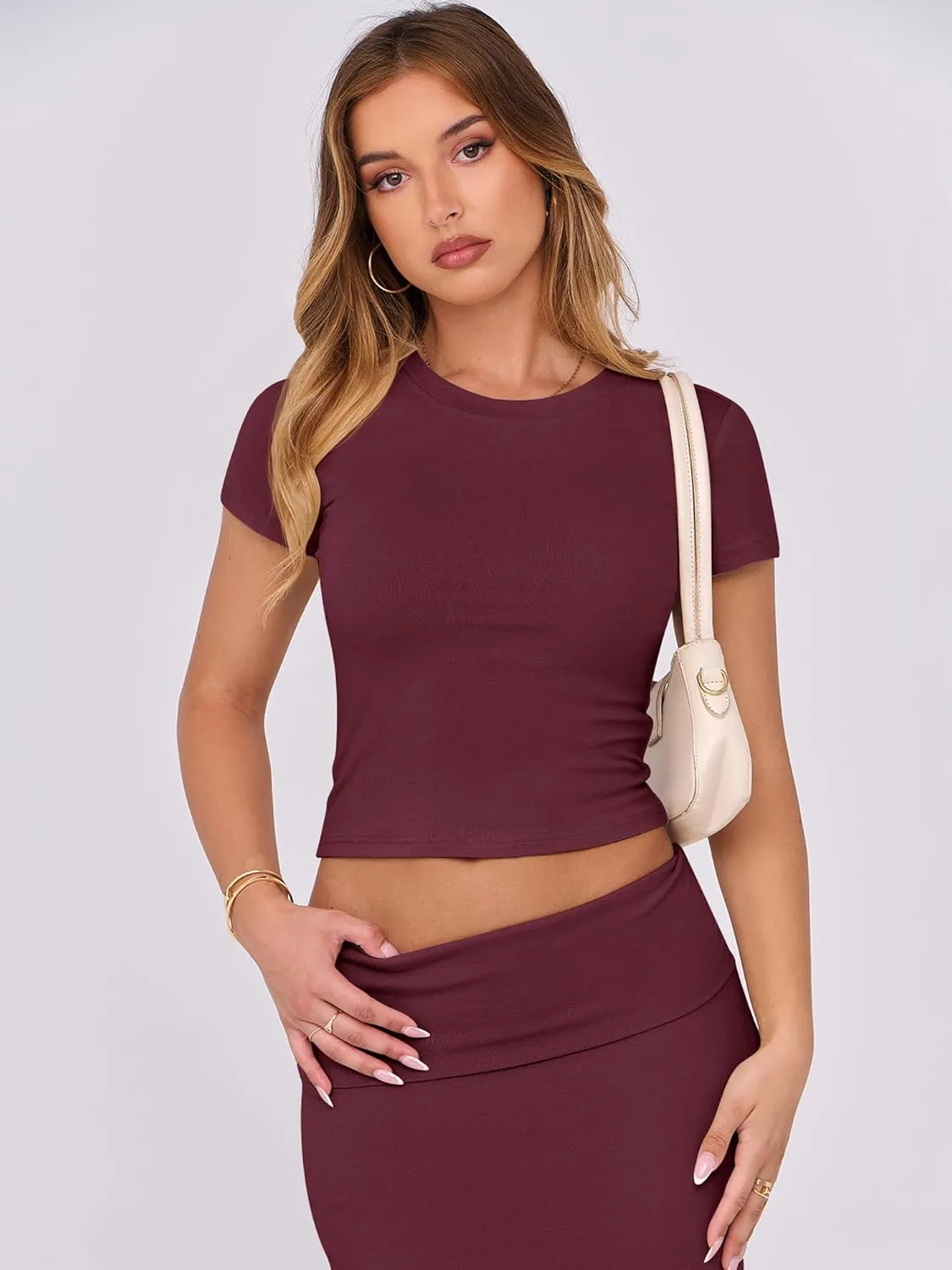 ANRABESS Skirt Sets for Women 2 Piece Outfits 2025 Summer Crop Top Fold Over Maxi Skirt Set Going Out Dress Casual Trendy