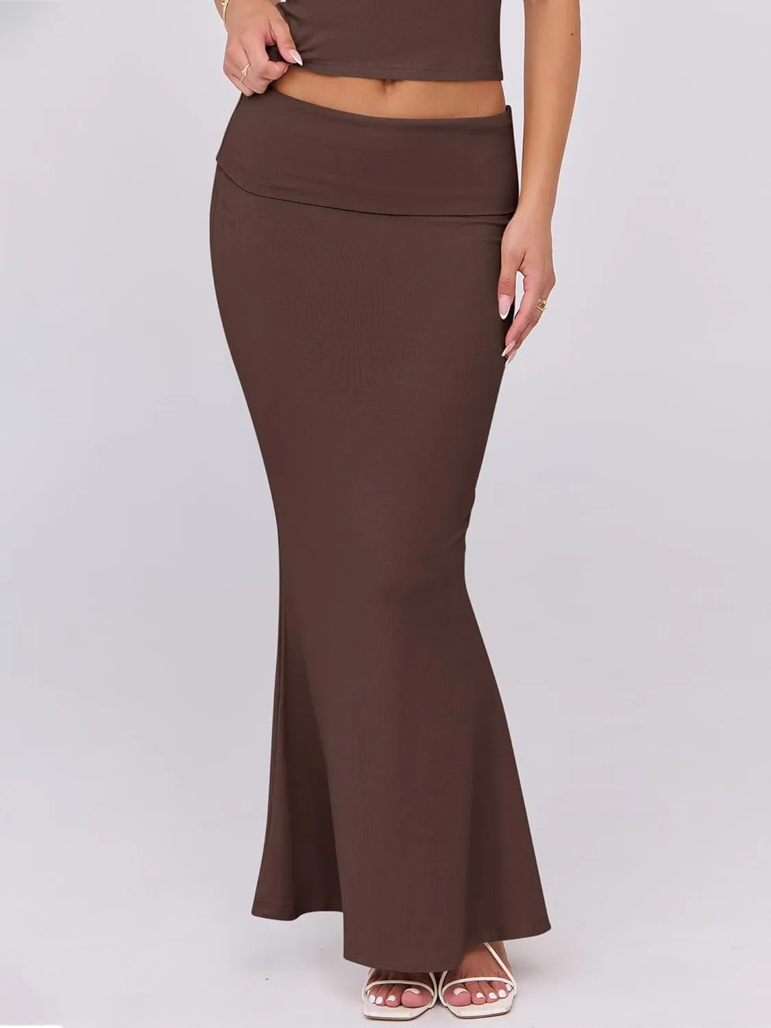 ANRABESS Skirt Sets for Women 2 Piece Outfits 2025 Summer Crop Top Fold Over Maxi Skirt Set Going Out Dress Casual Trendy