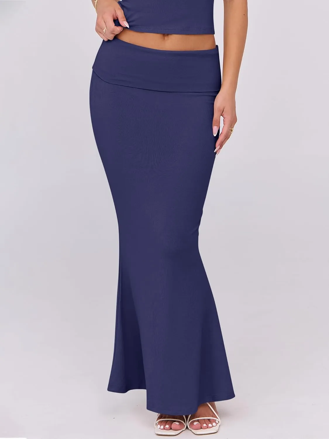 ANRABESS Skirt Sets for Women 2 Piece Outfits 2025 Summer Crop Top Fold Over Maxi Skirt Set Going Out Dress Casual Trendy