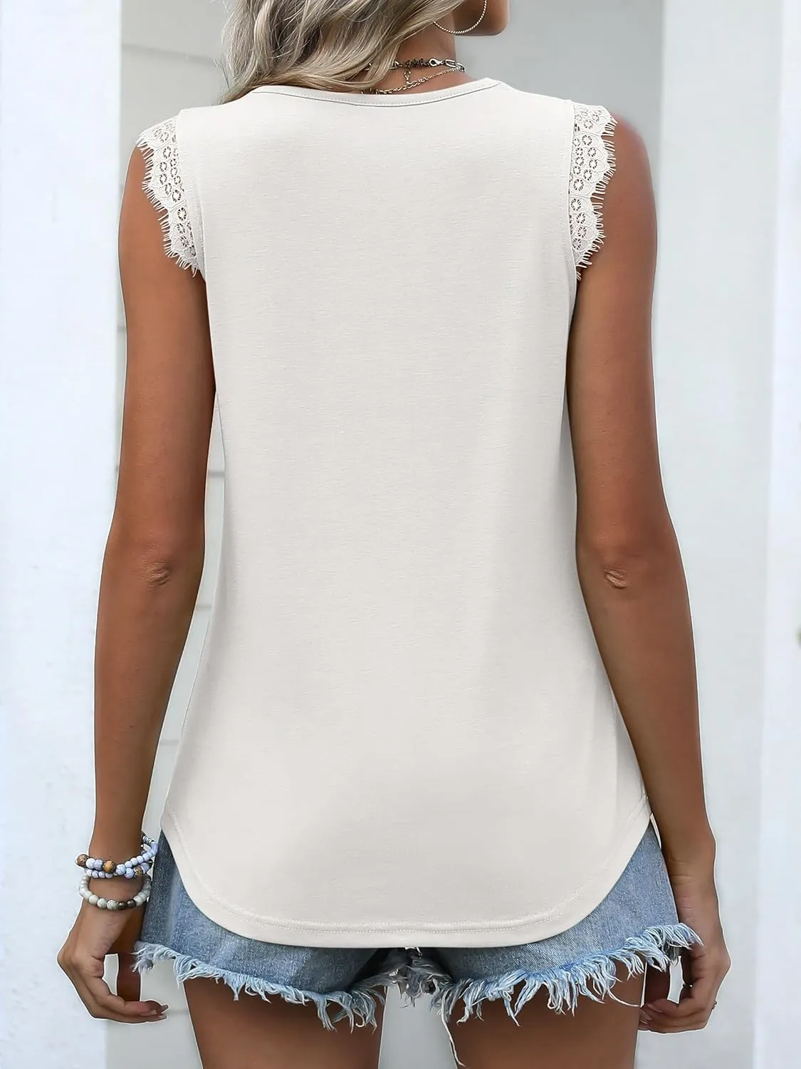 ANRABESS Womens Lace Trim Tank Tops V Neck Sleeveless Shirts 2025 Summer Casual Trendy Dressy Cami Top