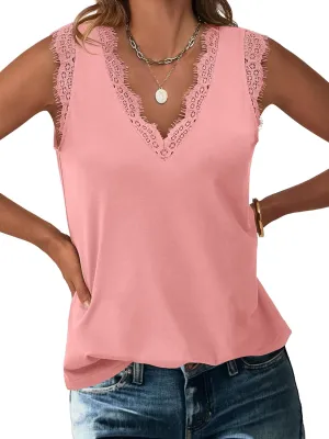 ANRABESS Womens Lace Trim Tank Tops V Neck Sleeveless Shirts 2025 Summer Casual Trendy Dressy Cami Top