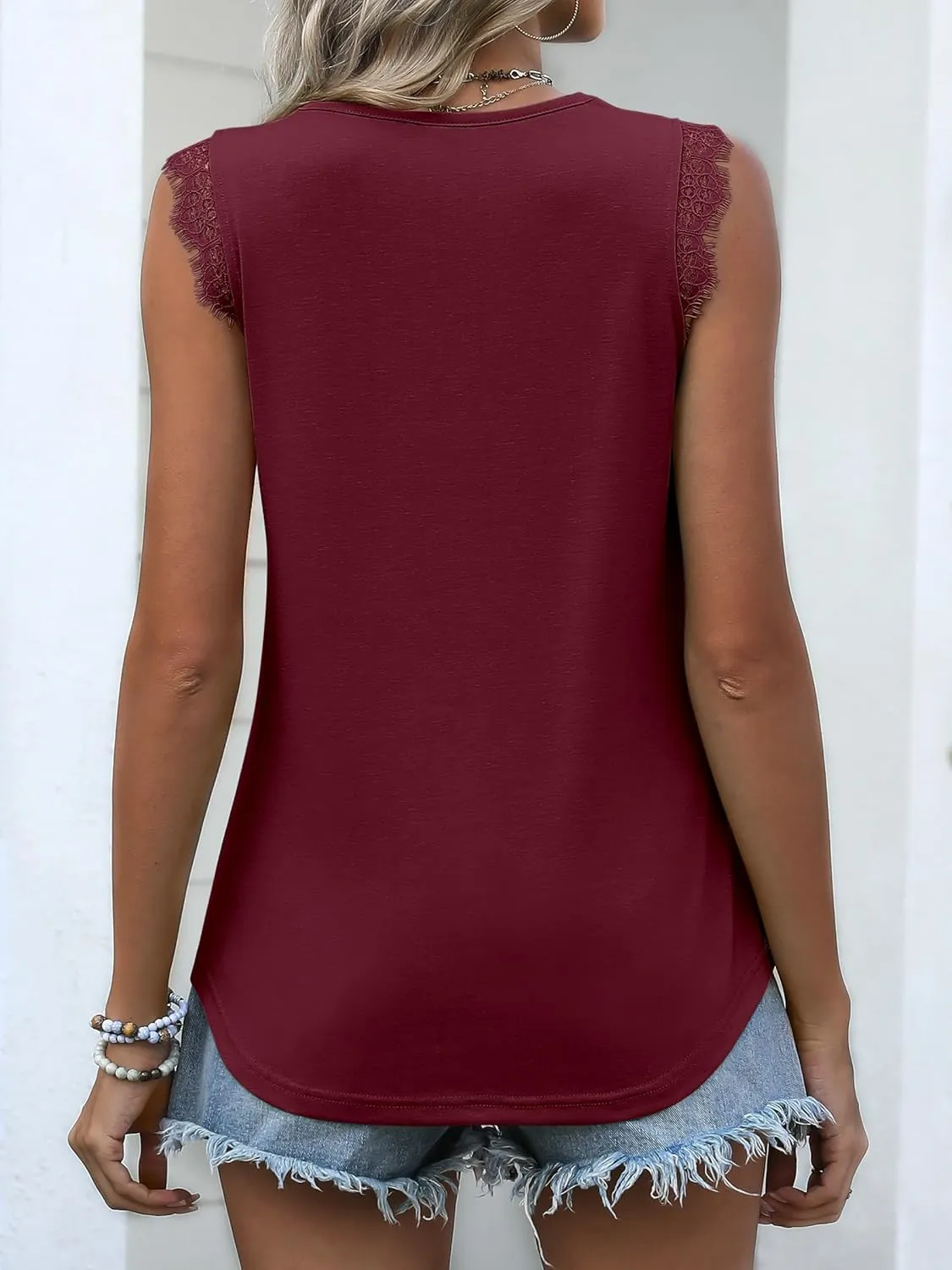 ANRABESS Womens Lace Trim Tank Tops V Neck Sleeveless Shirts 2025 Summer Casual Trendy Dressy Cami Top