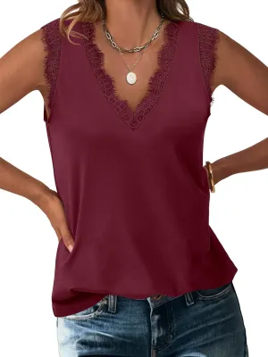 ANRABESS Womens Lace Trim Tank Tops V Neck Sleeveless Shirts 2025 Summer Casual Trendy Dressy Cami Top