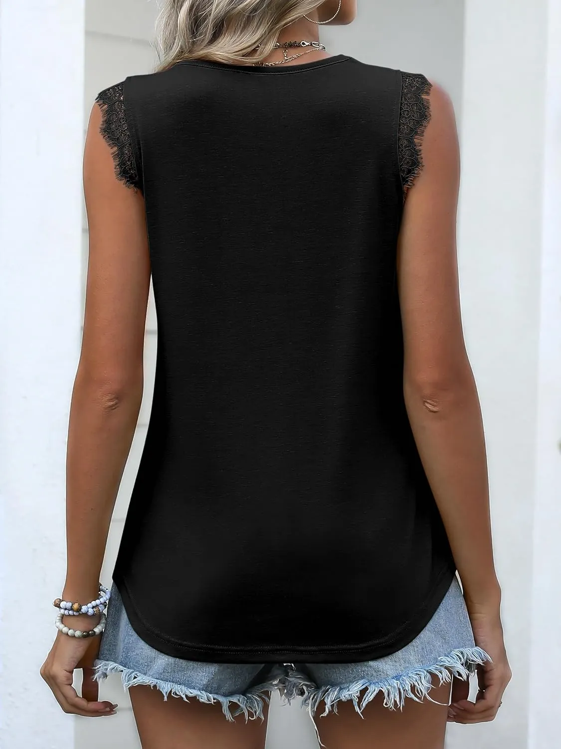 ANRABESS Womens Lace Trim Tank Tops V Neck Sleeveless Shirts 2025 Summer Casual Trendy Dressy Cami Top