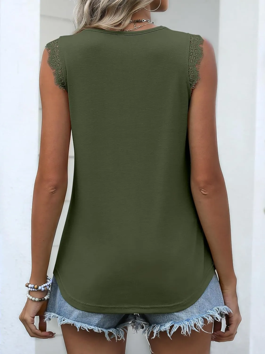 ANRABESS Womens Lace Trim Tank Tops V Neck Sleeveless Shirts 2025 Summer Casual Trendy Dressy Cami Top