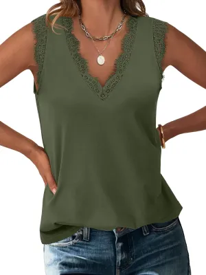 ANRABESS Womens Lace Trim Tank Tops V Neck Sleeveless Shirts 2025 Summer Casual Trendy Dressy Cami Top