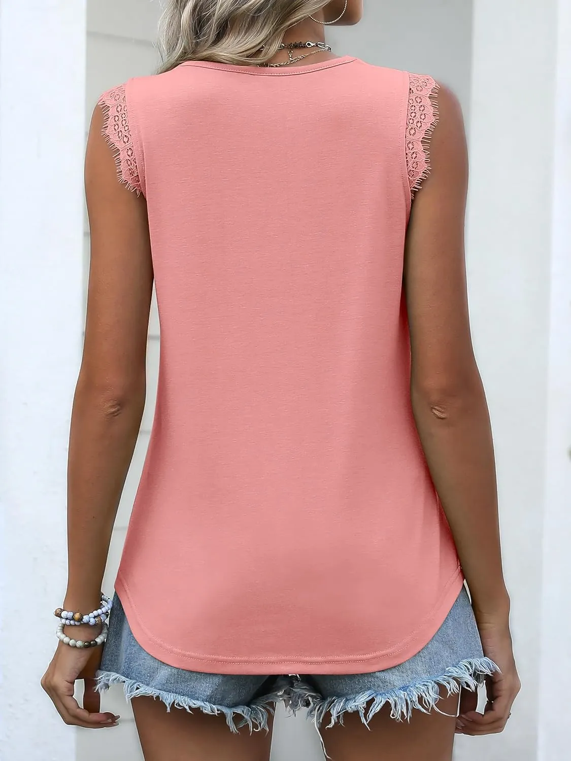 ANRABESS Womens Lace Trim Tank Tops V Neck Sleeveless Shirts 2025 Summer Casual Trendy Dressy Cami Top