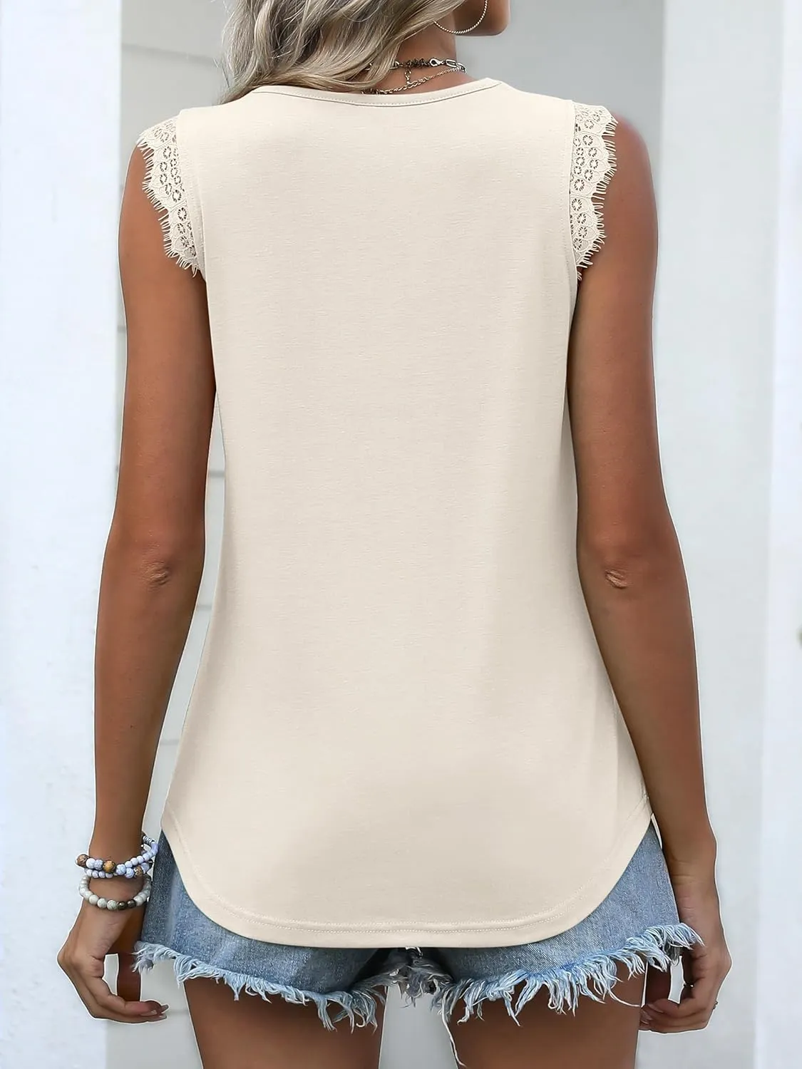 ANRABESS Womens Lace Trim Tank Tops V Neck Sleeveless Shirts 2025 Summer Casual Trendy Dressy Cami Top