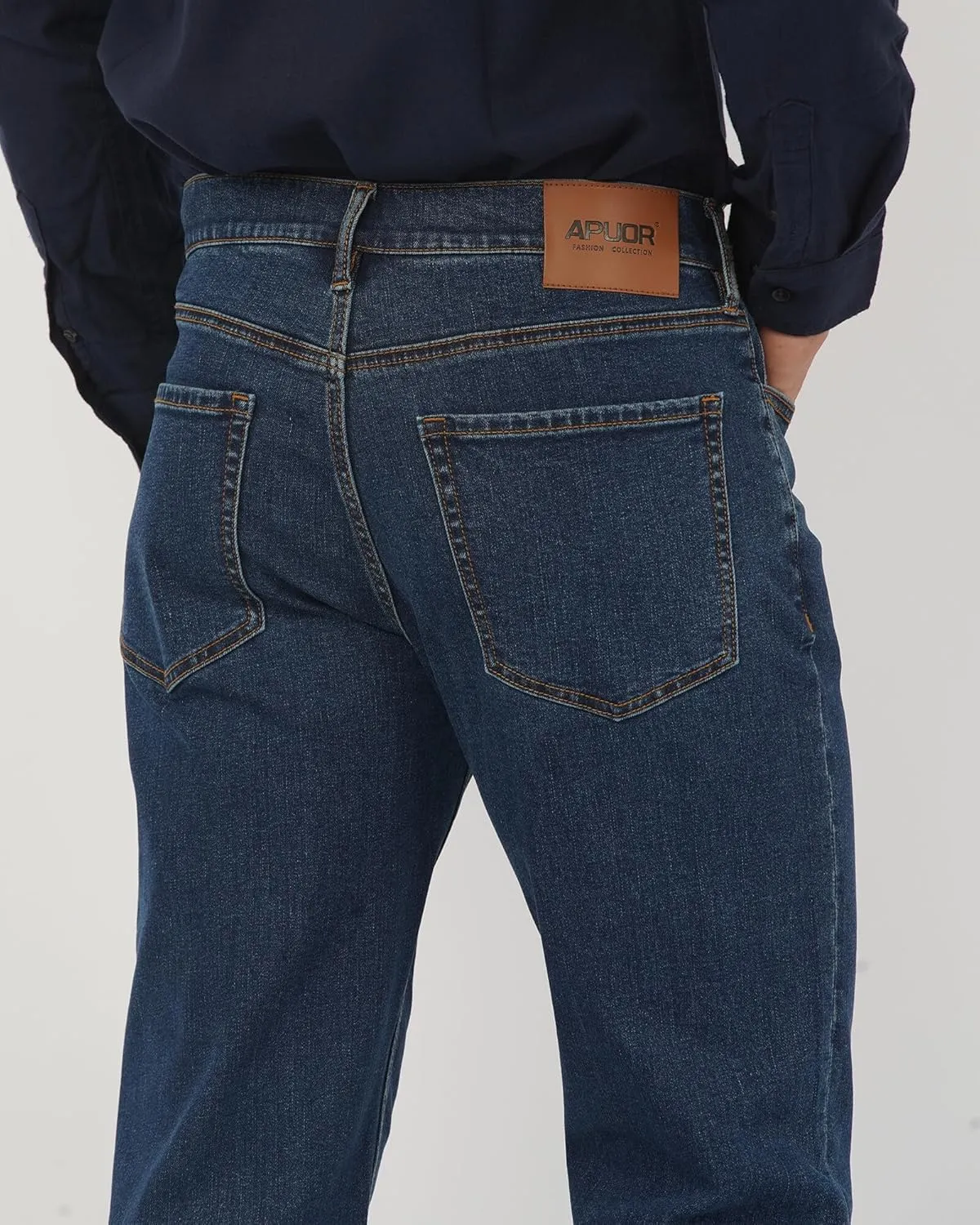 APUOR Men's Straight Leg Stretch Jeans Relaxed Fit Work Jeans Athletic Fit Loose Pants