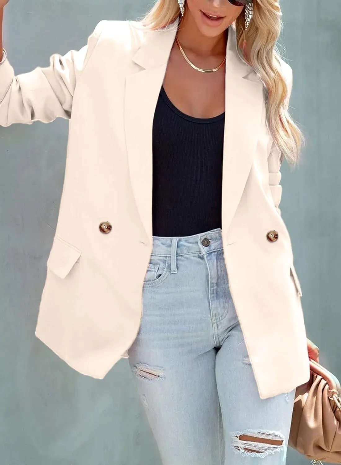 ARTFREE Womens Casual Blazer Button Lapel Long Sleeve Work Business Fashion Blazers Jackets Outfits with Pockets