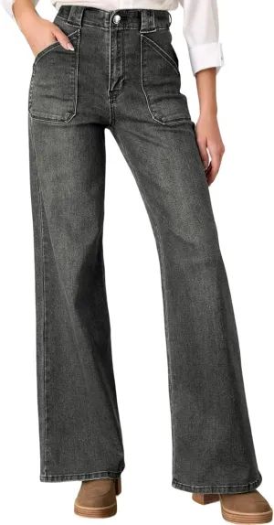 Astylish Womens High Waisted Straight Leg Jeans Stretchy Wide Leg Jeans Trendy Denim Pants