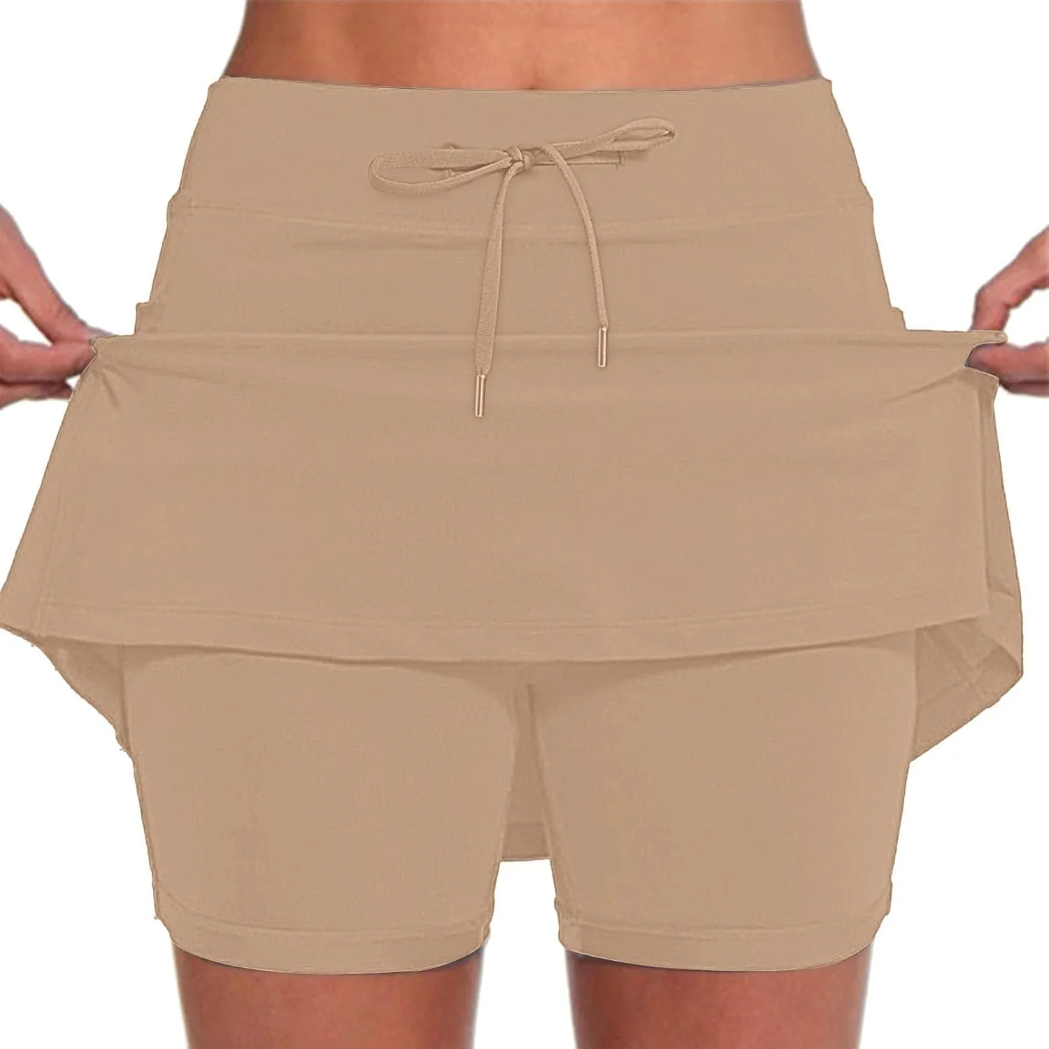 Athletic Skorts for Woman Elastic Hight Waist Drawstring Tennis Golf Skirt with Pockets Solid Color Yoga Shorts